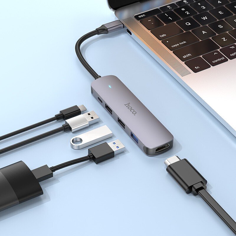 Parveidotājs Hoco HB27 Type-C Multi-Function HDMI+USB3.0+USB2.0*2+PD peleks cena un informācija | Adapteri un USB centrmezgli | 220.lv