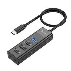 USB centrmezgls Hoco HB25 Easy mix 4-in-1 converter Type-C to 1xUSB3.0+3xUSB2.0 melns цена и информация | Адаптеры и USB разветвители | 220.lv