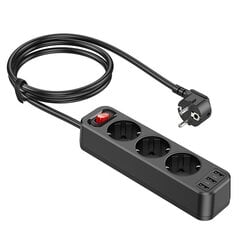 Pagarinātājs Hoco NS2 Aura 3 ligzdas + 3xUSB-A 1.8m melns cena un informācija | Pagarinātāji | 220.lv