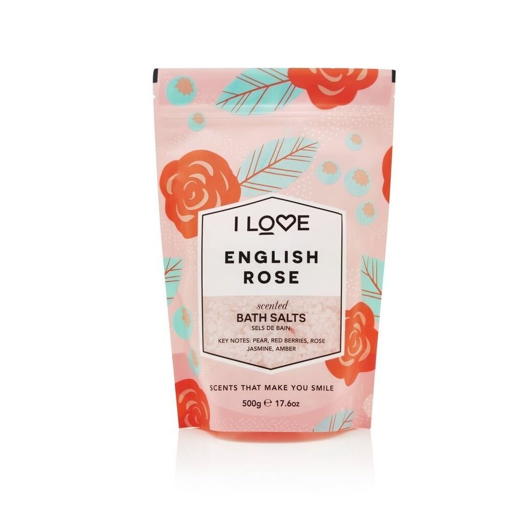 Nomierinošs un relaksējošs vannas sāls English Rose I Love Scented Bath Salts, 500 g cena un informācija | Dušas želejas, eļļas | 220.lv