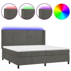 vidaXL atsperu gulta ar matraci, LED, tumši pelēks samts, 200x200 cm cena un informācija | Gultas | 220.lv