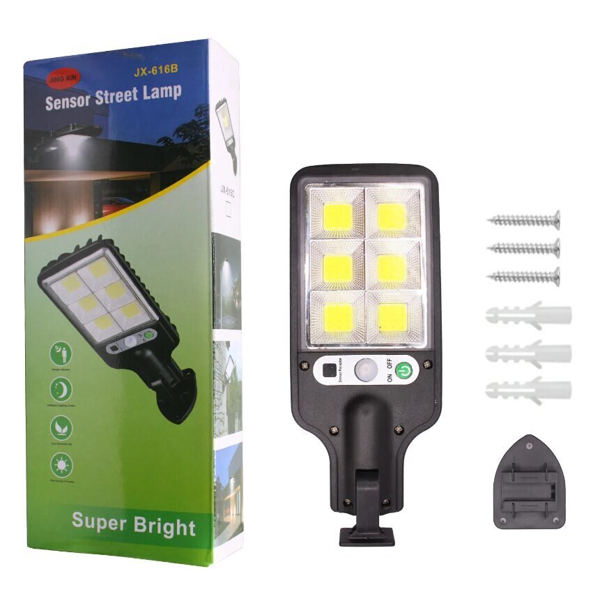 LED sensora āra lampa jx-616b ar saules bateriju, melna cena un informācija | Āra apgaismojums | 220.lv