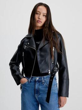 Sieviešu melna virsjaka CALVIN KLEIN JEANS Faux Leather Crop Biker Black 560075353 cena un informācija | Sieviešu virsjakas | 220.lv