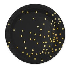 Одноразовые бумажные тарелки, 18 см, 6 шт, цвет: чёрный, горошки, золото, 8203 цена и информация | Праздничная одноразовая посуда | 220.lv