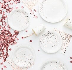 Одноразовые бумажные тарелки, 18 см, 6 шт, цвет: белый, горошки, розовое золото, 7879 цена и информация | Праздничная одноразовая посуда | 220.lv