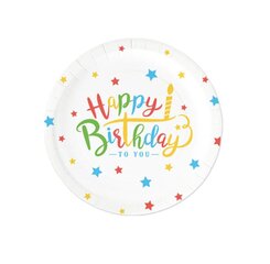 Vienreizējās lietošanas papīra šķīvji 18 cm, 6gb, "Happy Birthday" .0636 cena un informācija | Vienreizējie trauki | 220.lv