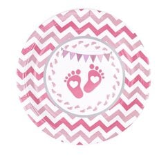 Одноразовые бумажные тарелки Baby Shower, 23 см, 6 шт, цвет: розовый, 6201 цена и информация | Праздничная одноразовая посуда | 220.lv