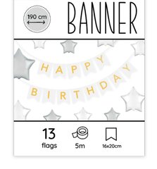 Гирлянда «Happy Birthday», 190 x 20 см, цвет: белый, золото, 5349 цена и информация | Праздничные декорации | 220.lv