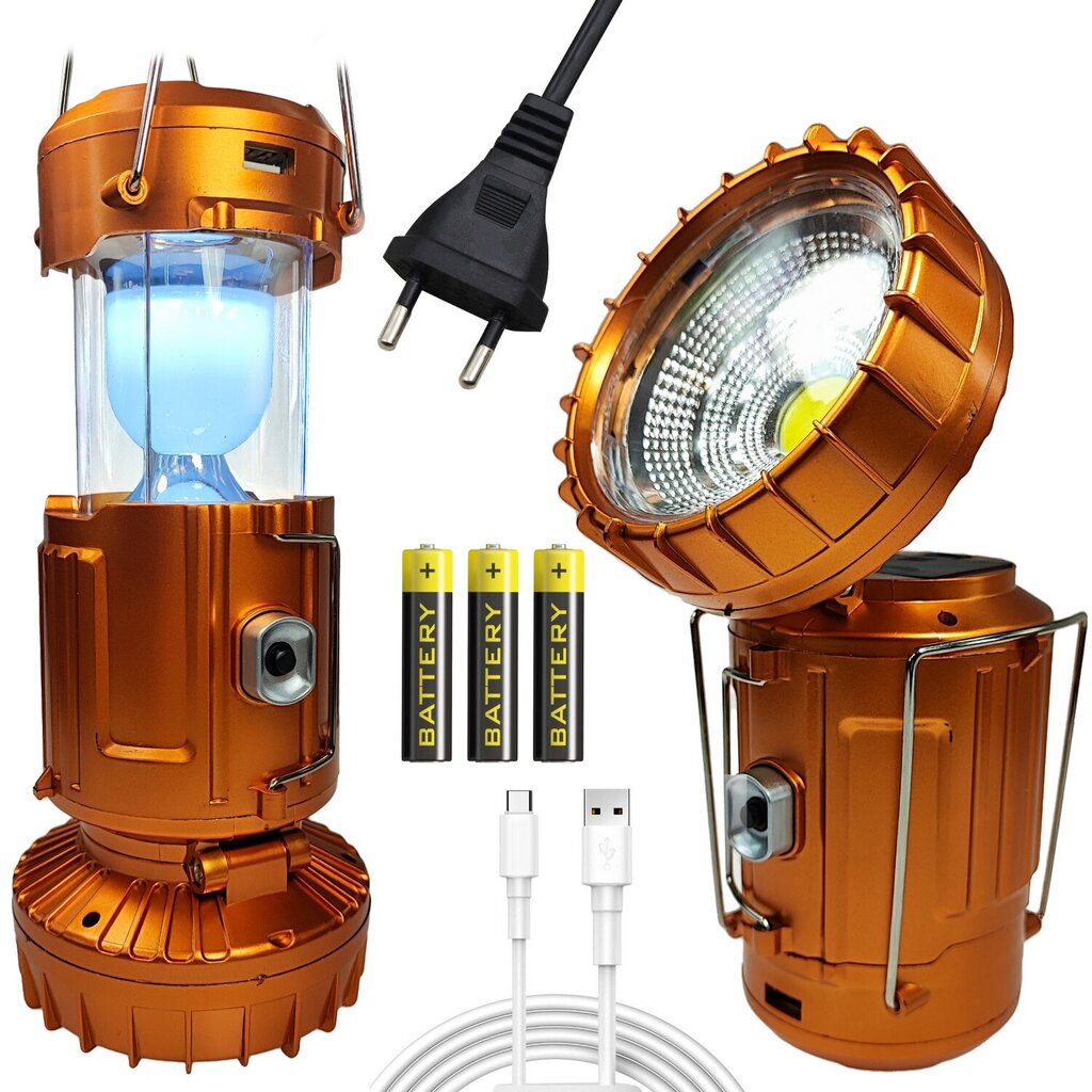 LED Saules lampa COB Searchlight Powerbank 17 cm 230V USB 3xAAA cena un informācija | Lukturi un prožektori | 220.lv