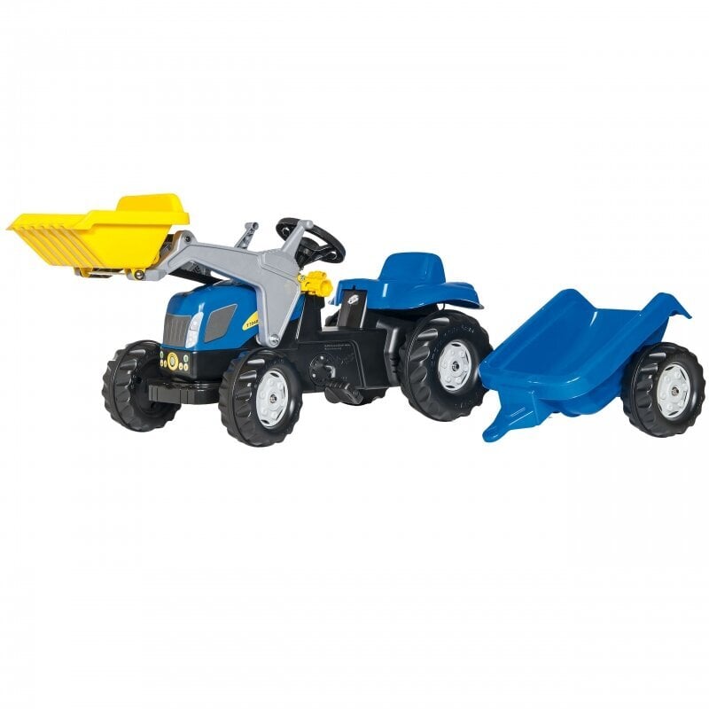Rolly Toys Kid New Holland traktors ar kausu un piekabi, zils cena un informācija | Rotaļlietas zēniem | 220.lv
