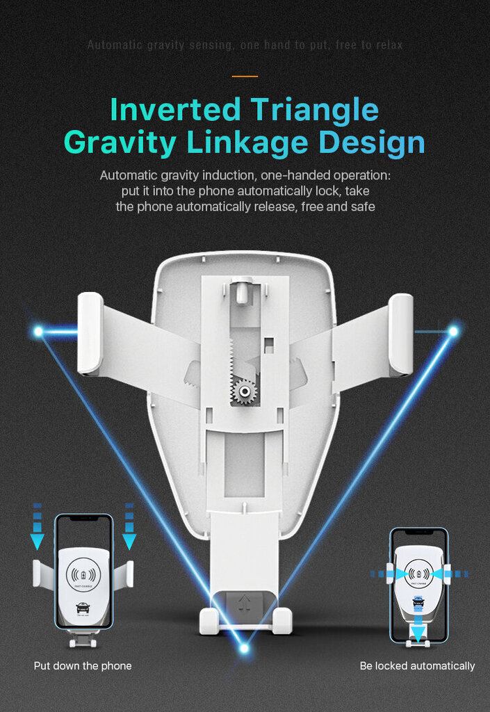 2in1 telefona turētājs un bezvadu lādētājs automašīnai; Mašīnas telefona turētājs un bezvadu lādētājs; Car phone holder and charger, LIVMAN D-01 cena un informācija | Auto turētāji | 220.lv