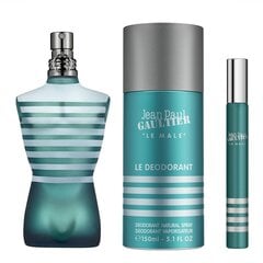 Dāvanu komplekts vīriešiem Jean Paul Gaultier Le Male: tualetes ūdens EDT 75 ml + ceļojumu sprejs 10 ml + izsmidzināms dezodorants 150 ml cena un informācija | Vīriešu smaržas | 220.lv