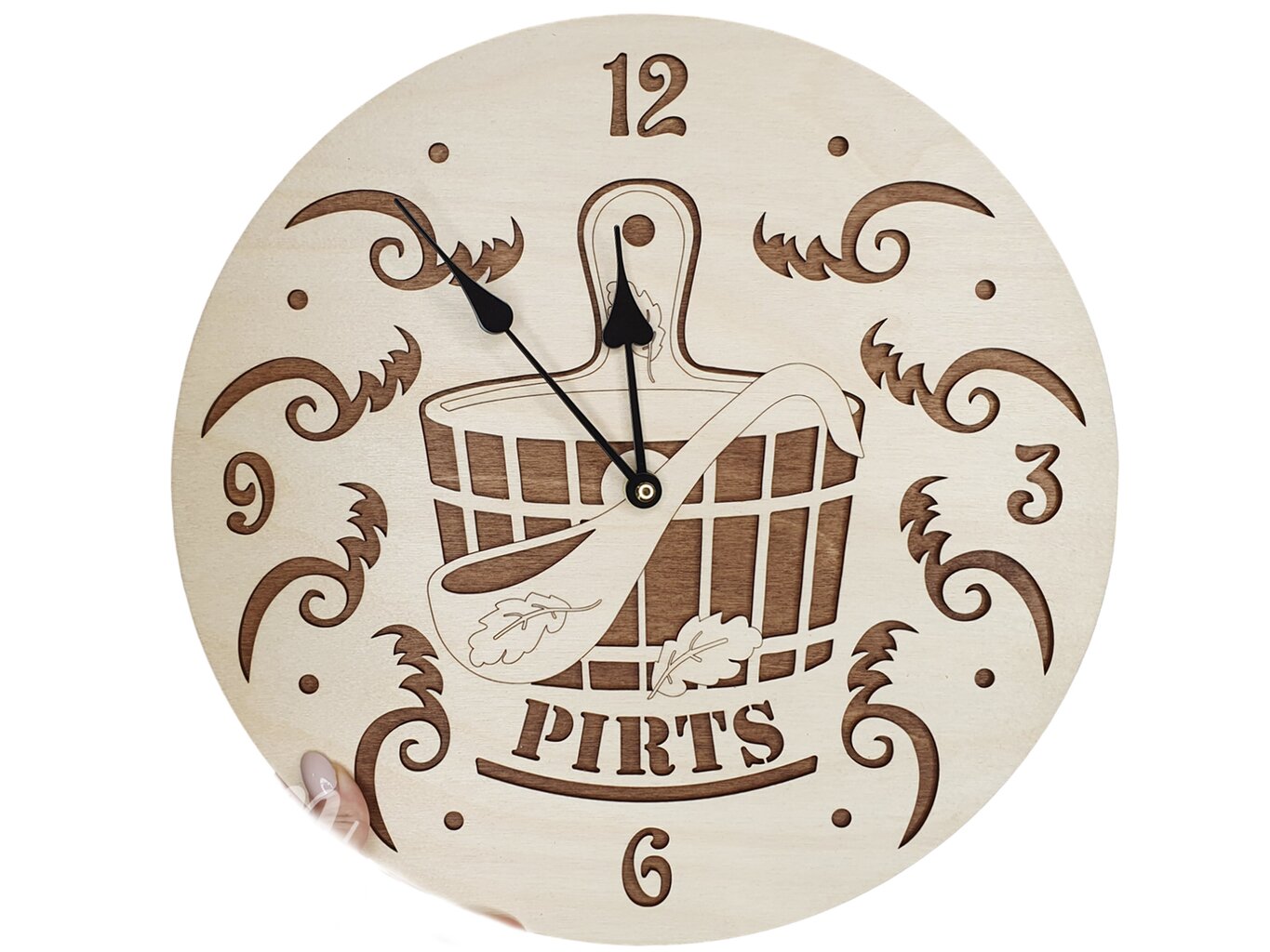 Koka sienas pirts pulkstenis ar uzrakstu “Pirts” цена и информация | Pulksteņi | 220.lv