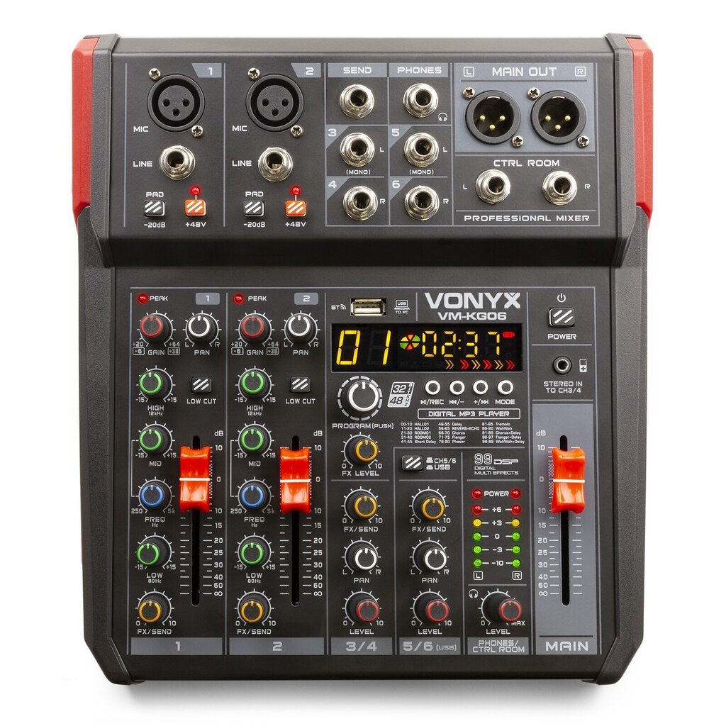 DJ пульты Vonyx VM-KG06 Музыкальный микшер 6-канальный интерфейс BT/DSP/USB  цена | 220.lv