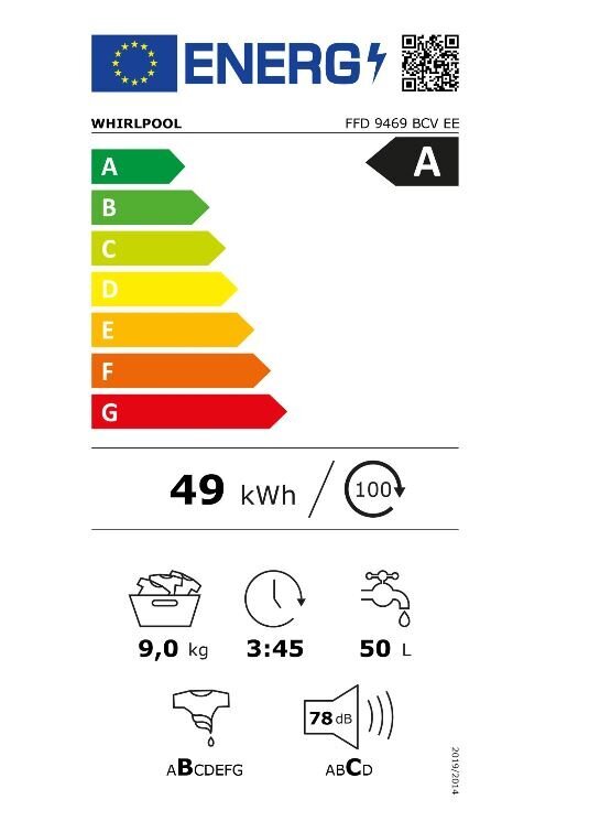 Whirlpool FFD9469BCVEE cena un informācija | Veļas mašīnas | 220.lv