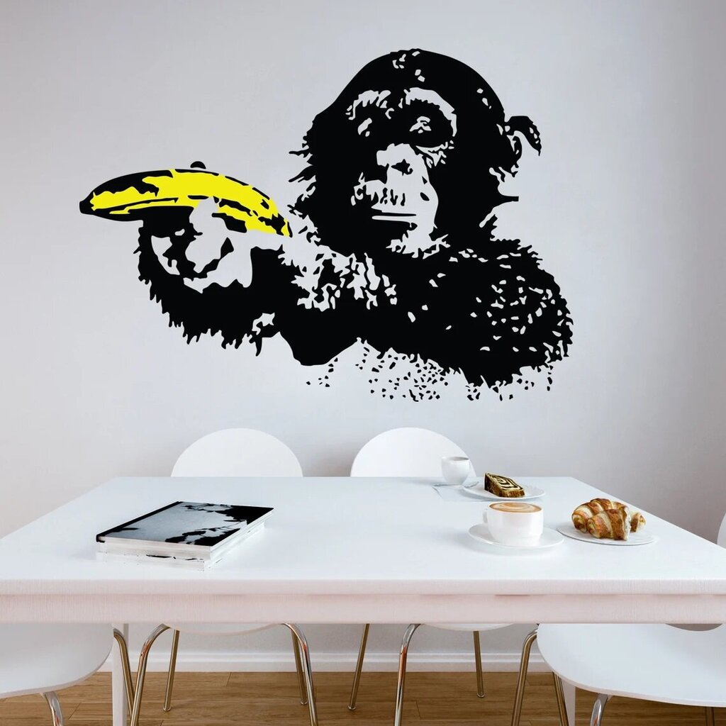 Vinila sienas uzlīme Banksy Monkey ar banānu grafiti interjera dekoru — 100 x 68 cm cena un informācija | Dekoratīvās uzlīmes | 220.lv