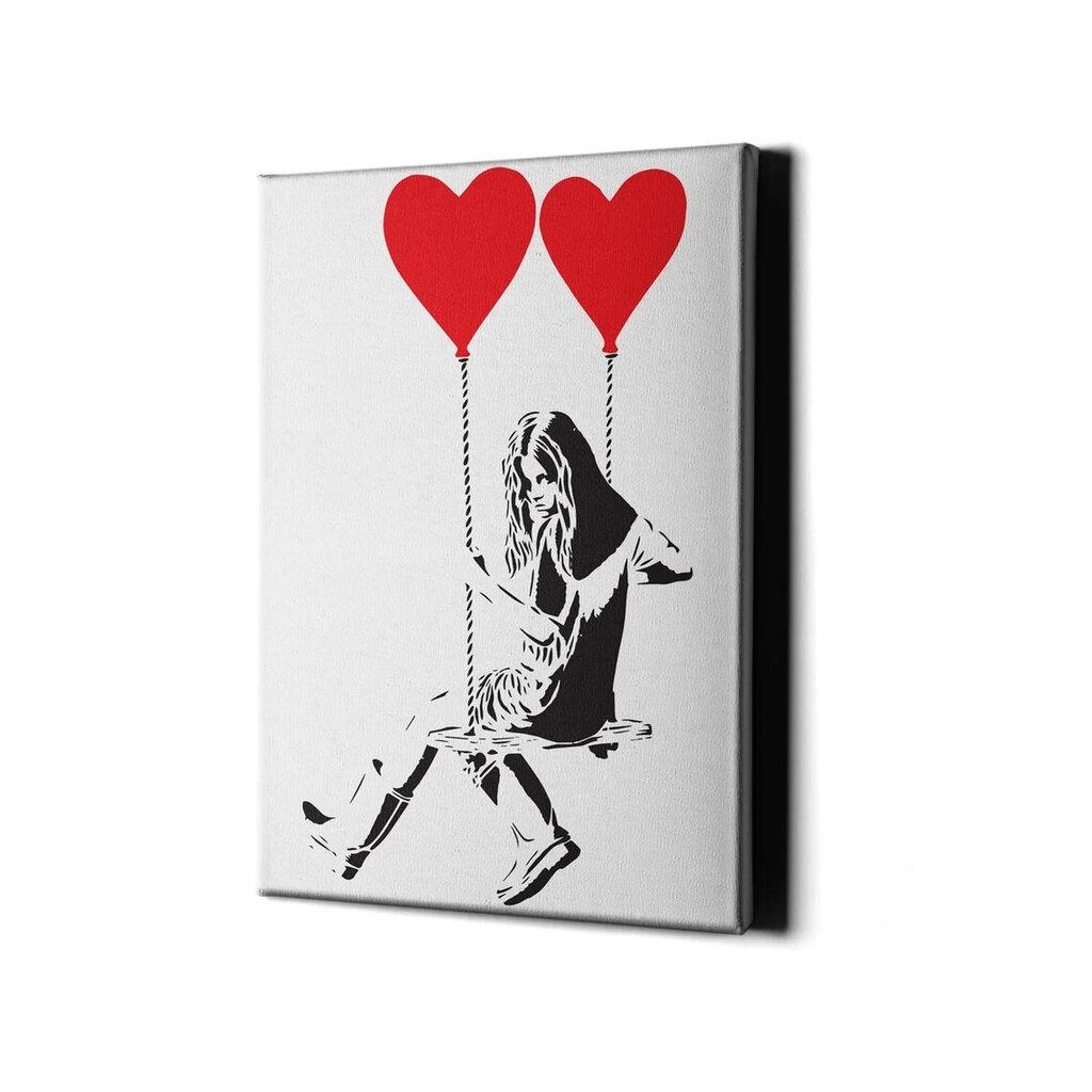 Sienas apdruka Audekls Banksy Graffiti — meitene ar sirdi, baloniem interjera dekors — 120 x 81 cm cena un informācija | Gleznas | 220.lv