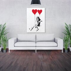 Sienas apdruka Audekls Banksy Graffiti — meitene ar sirdi, baloniem interjera dekors — 120 x 81 cm cena un informācija | Gleznas | 220.lv