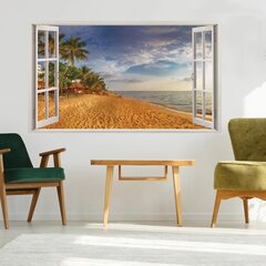 Виниловая наклейка на стену 3D окно с морским пейзажем Стикер с пляжем и океаном - 130 х 80 см цена и информация | Декоративные наклейки | 220.lv