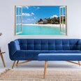 Vinila sienas uzlīme 3D Seascape Window Beach House uzlīme - 130 X 80 cm