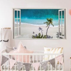 Виниловая наклейка на стену 3D окно с пляжным морским пейзажем и пальмами - 130 х 80 см цена и информация | Декоративные наклейки | 220.lv