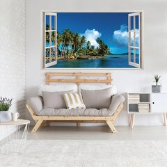 Vinila sienas uzlīme 3D logs ar salu ainavu ar palmām — 130 x 80 cm цена и информация | Декоративные наклейки | 220.lv