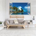 Vinila sienas uzlīme 3D logs ar salu ainavu ar palmām — 130 x 80 cm