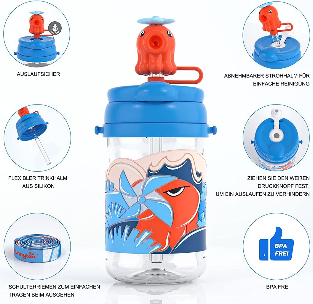 Bunnytoo bērnu pudelīte, 350 ml, zila cena un informācija | Bērnu pudelītes un to aksesuāri | 220.lv