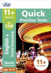 11plus Verbal Reasoning Quick Practice Tests Age 10-11 (Year 6): For the 2023 Cem Tests, Age 10-11, 11plus Verbal Reasoning Quick Practice Tests Age 10-11 for the CEM tests cena un informācija | Svešvalodu mācību materiāli | 220.lv