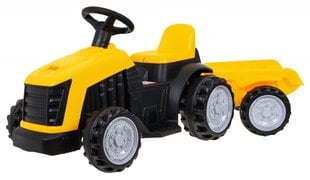 Педальный трактор аккумуляторный с прицепом, желтый цена и информация | Электромобили для детей | 220.lv