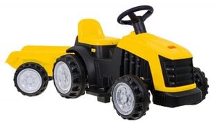 Педальный трактор аккумуляторный с прицепом, желтый цена и информация | Электромобили для детей | 220.lv