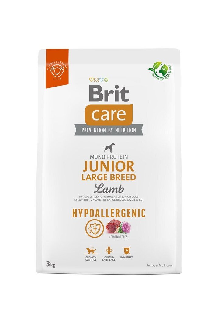 Brit Care Hypoallergenic jauniem lielu šķirņu suņiem, ar jēra gaļu, 3 kg cena un informācija | Sausā barība suņiem | 220.lv