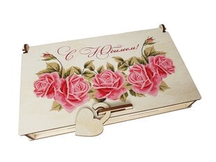 Dāvanu kastīte no koka ar rozēm un uzrakstu “С Юбилеем!” cena un informācija | Citas oriģinālas dāvanas | 220.lv