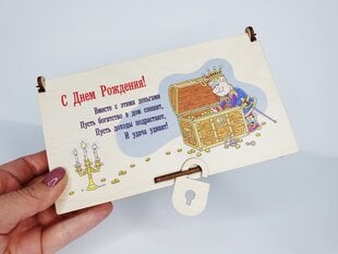 Koka kastīte ar slēdzeni banknotēm kā dāvana dzimšanas dienā ar attēlu un novēlējumu cena un informācija | Citas oriģinālas dāvanas | 220.lv