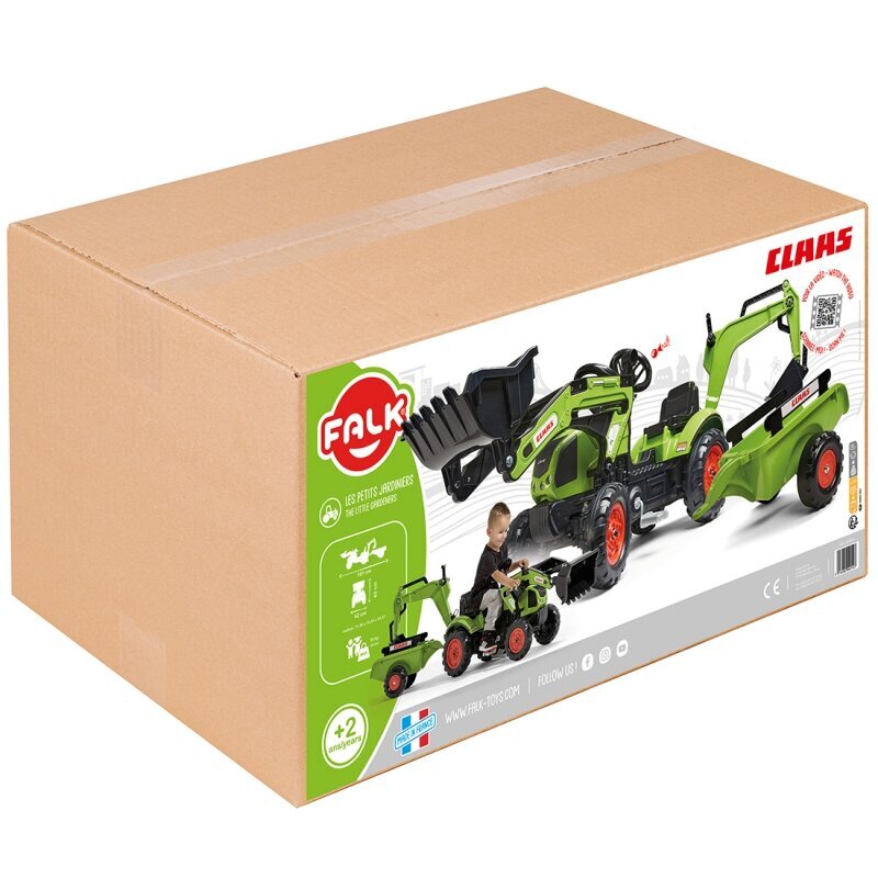 Falk traktors ar piekabi un iekrāvēju, zaļš цена и информация | Rotaļlietas zīdaiņiem | 220.lv