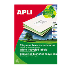 Līmes etiķetes APLI, 210 x 297 mm, A4, pārstrādātas, 1 uzlīmes uz lapas, 100 loksnes, baltas cena un informācija | Kancelejas preces | 220.lv