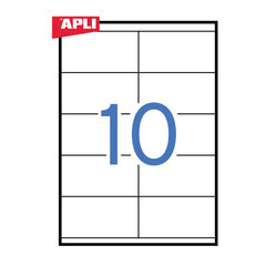 Клейкие этикетки Apli, 105 x 57 мм, A4, 10 наклеек на листе, 100 листов, белые цена и информация | Канцелярия | 220.lv