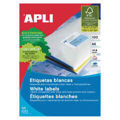 Клейкие этикетки Apli, 105 x 70 мм, A4, 8 наклеек на листе, 100 листов, белые цена и информация | Канцелярия | 220.lv