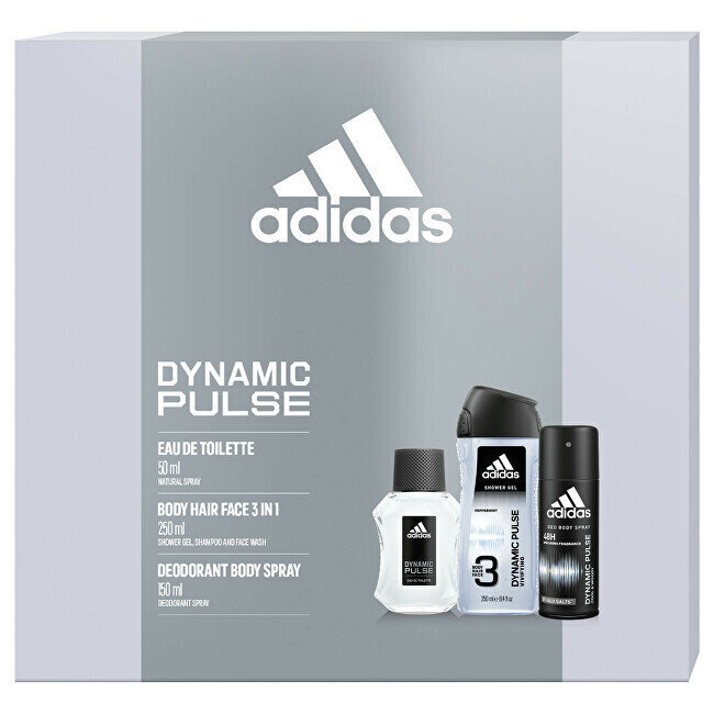Komplekts vīriešiem Adidas Dynamic Pulse: EDT, 50 ml + izsmidzināms dezodorants, 150 ml + dušas želeja, 250 ml cena un informācija | Vīriešu smaržas | 220.lv
