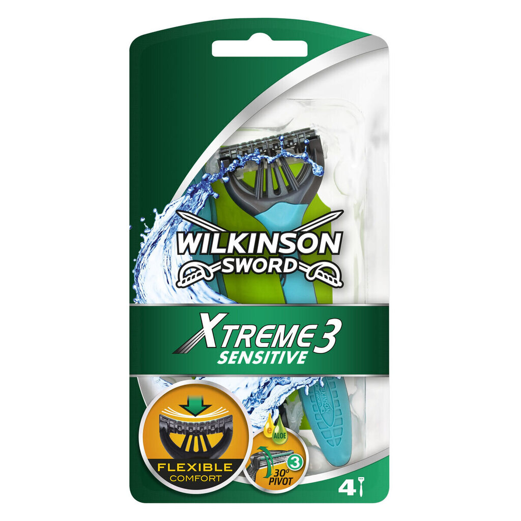 Wilkinson Sword Vienreizlietojamais Skuveklis Wilkinson Sword Xtreme-3 Sensitive 4 gb. cena un informācija | Skūšanās piederumi, kosmētika | 220.lv
