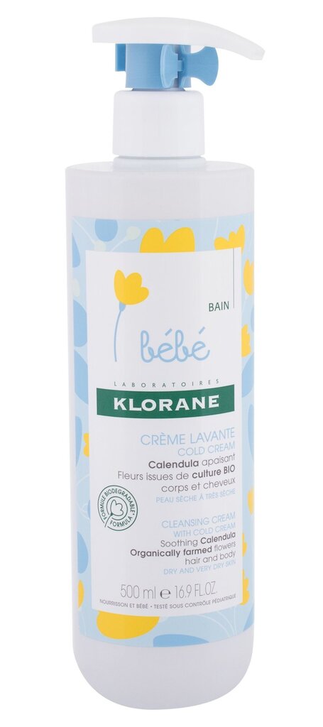 Klorane Baby Calendula With Cold Cream dušas krēms bērniem 500 ml cena un informācija | Bērnu kosmētika, līdzekļi jaunajām māmiņām | 220.lv