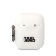 Austiņu maciņš Karl Lagerfeld 3D Logo NFT Karl Head Silicone Case for Airpods 1|2, balts cena un informācija | Austiņu piederumi | 220.lv