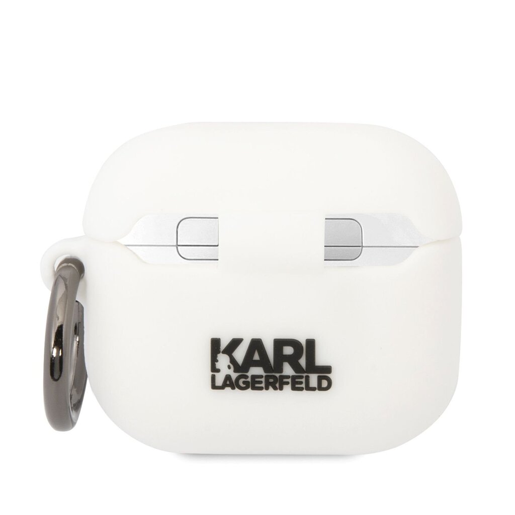 Austiņu maciņš Karl Lagerfeld 3D Logo NFT Karl Head Silicone Case for Airpods 3, balts cena un informācija | Austiņu piederumi | 220.lv