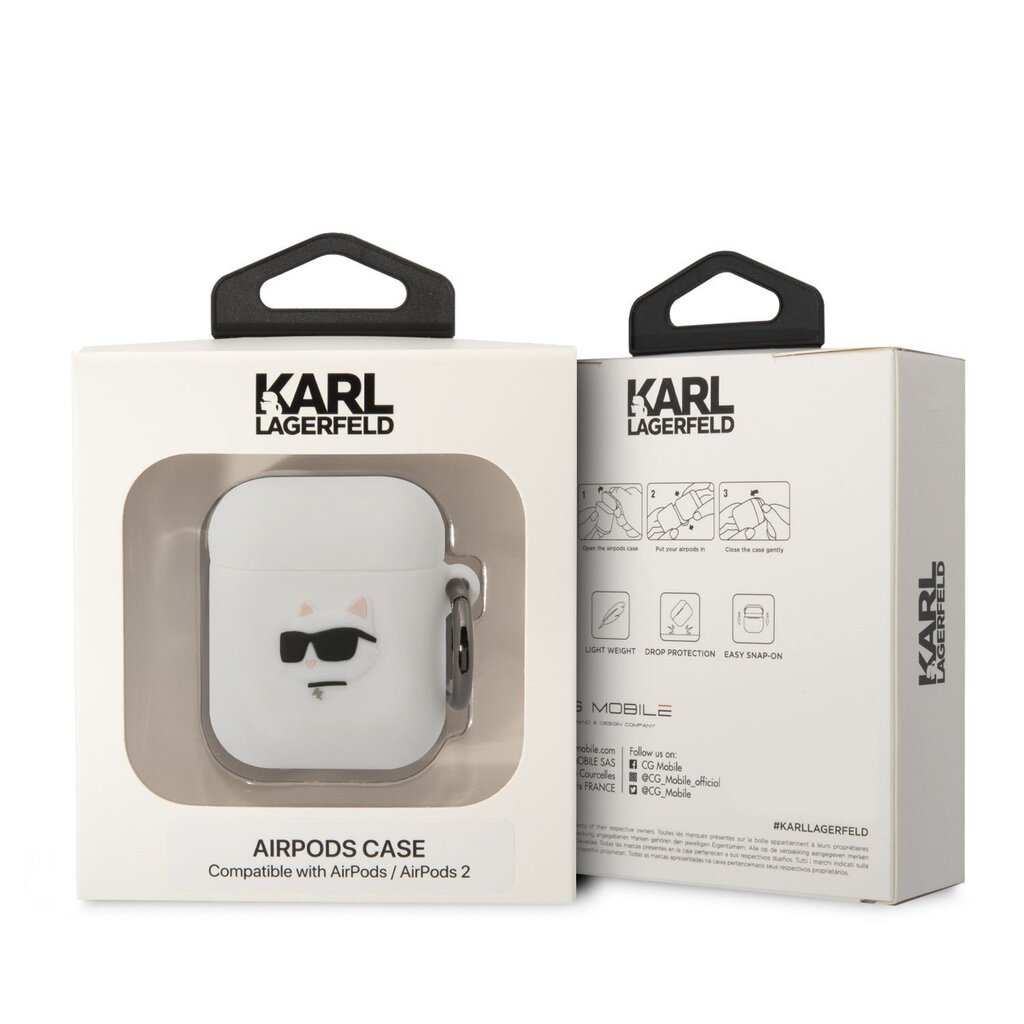 Austiņu maciņš Karl Lagerfeld 3D Logo NFT Choupette Head Silicone Case for Airpods 1|2, balts cena un informācija | Austiņu piederumi | 220.lv