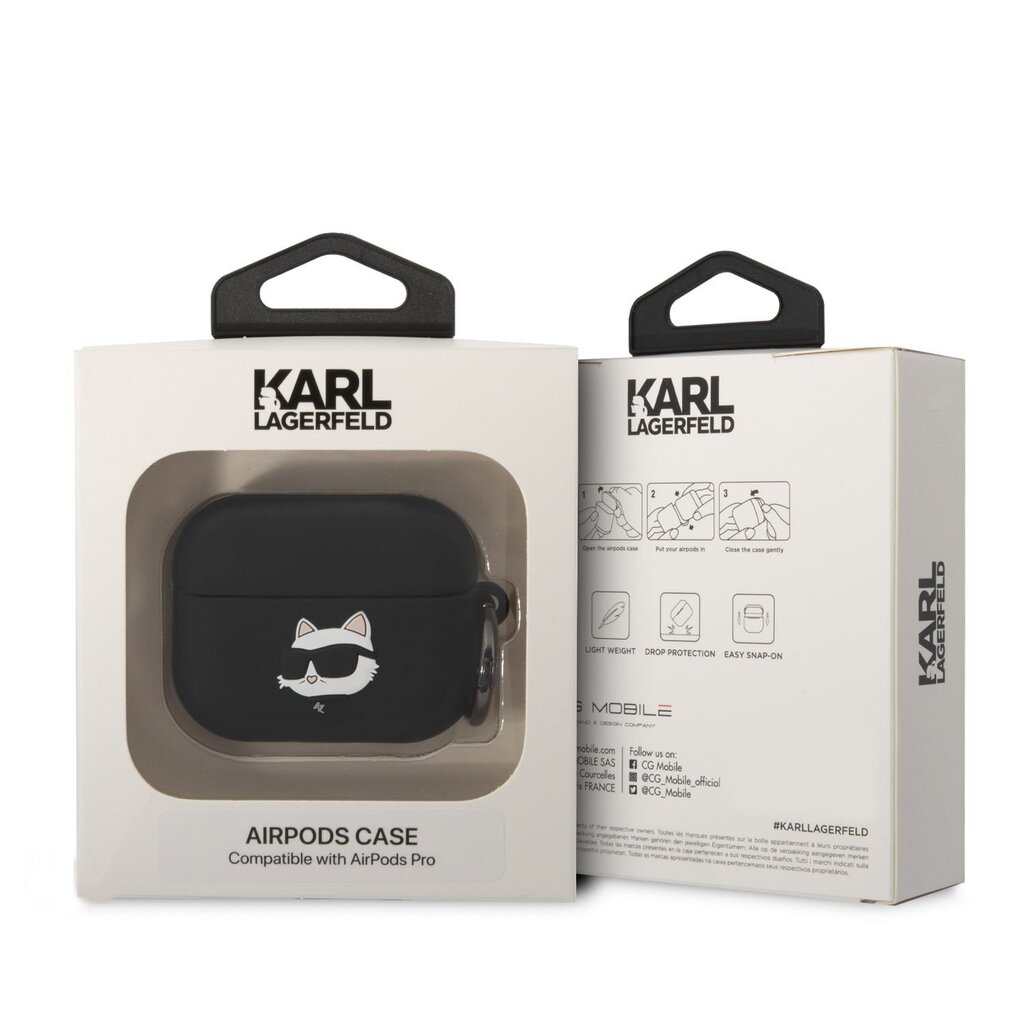 Austiņu maciņš Karl Lagerfeld 3D Logo NFT Choupette Head Silicone Case for Airpods Pro, melns cena un informācija | Austiņu piederumi | 220.lv