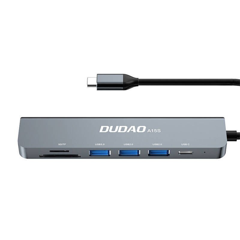 Adapter 6in1 Dudao A15S USB-C to 3x USB, 1x USB-C, SD | TF (gray) цена и информация | Adapteri un USB centrmezgli | 220.lv