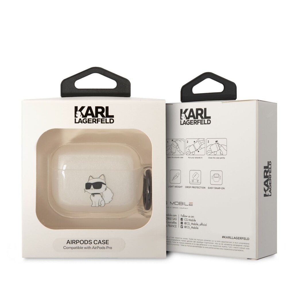 Austiņu maciņš Karl Lagerfeld 3D Logo NFT Choupette TPU Case for Airpods Pro, balts cena un informācija | Austiņas | 220.lv