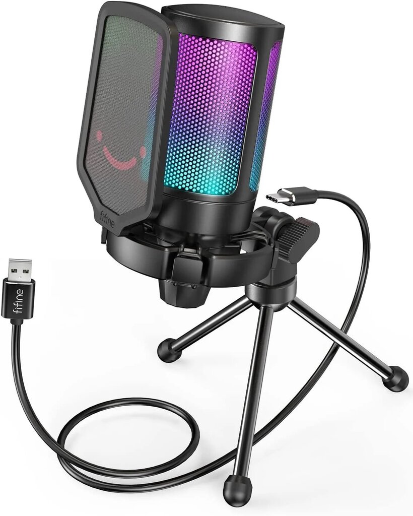 Fifine AmpliGame A6V RGB mikrofons spēlēm | podkāsti | straumes | statīvs | melns cena un informācija | Mikrofoni | 220.lv