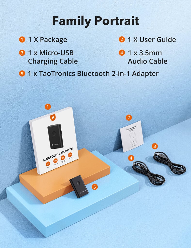 Bezvadu Bluetooth raidītājs TaoTronics TT-BA015 cena un informācija | Adapteri un USB centrmezgli | 220.lv