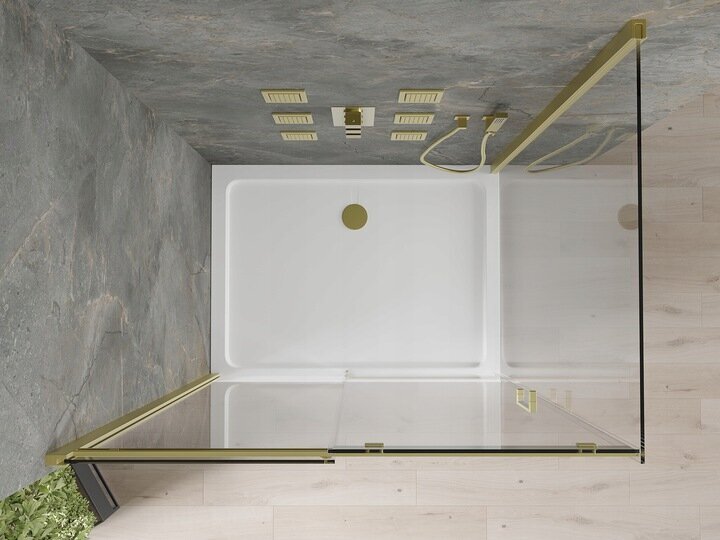Dušas kabīne Mexen Omega ar paliktni un sifonu, Gold+White/Gold, 100x70,80,90,100 cm cena un informācija | Dušas kabīnes | 220.lv